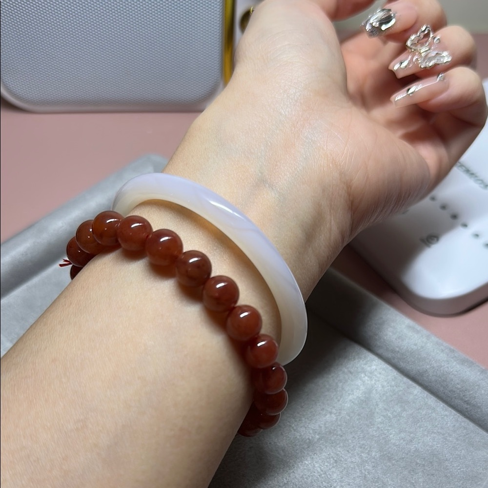Elegant Red Bracelet with small white Bangle Set